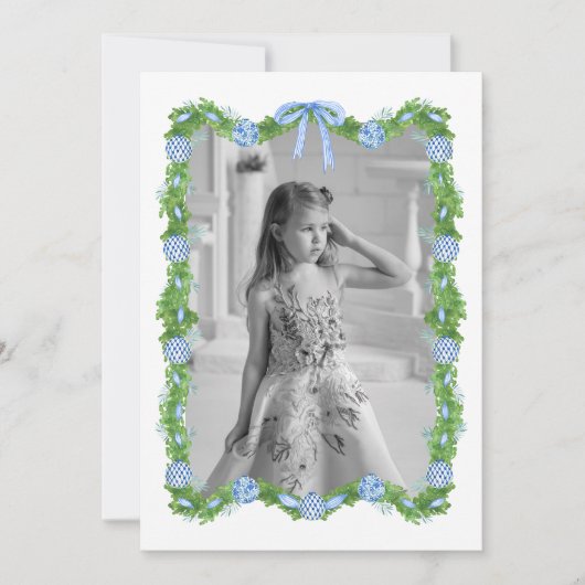 水の色の陳腐なオーナメントガーランドクリスマス シーズンカード (正面)