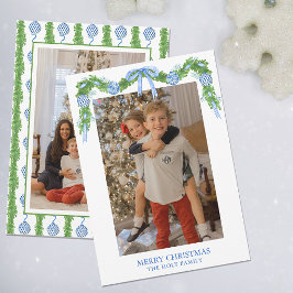 水の色の陳腐なオーナメントガーランドクリスマス シーズンカード