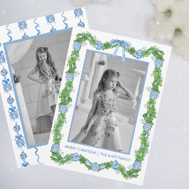 水の色の陳腐なオーナメントガーランドクリスマス シーズンカード