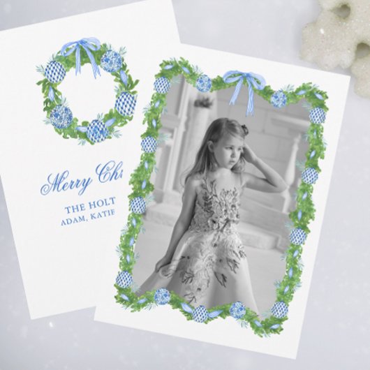 水の色の陳腐なオーナメントガーランドクリスマス シーズンカード