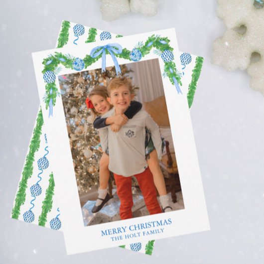 水の色の陳腐なオーナメントガーランドクリスマス シーズンカード