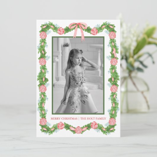 水の色の陳腐なオーナメントガーランドクリスマス シーズンカード (スタンド正面)