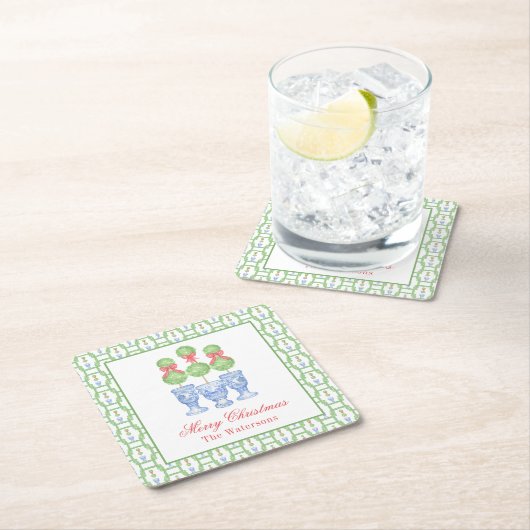 水の色の陳腐なクリスマスボウトピアリー スクエアペーパーコースター (インサイチュ)