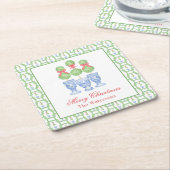 水の色の陳腐なクリスマスボウトピアリー スクエアペーパーコースター (アングル)