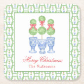 水の色の陳腐なクリスマスボウトピアリー スクエアペーパーコースター (正面)