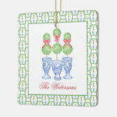 水の色の陳腐なクリスマスボウトピアリー セラミックオーナメント (左)