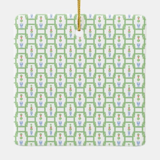 水の色の陳腐なクリスマスボウトピアリー セラミックオーナメント (裏面)