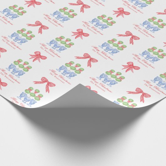 水の色の陳腐なクリスマスボウトピアリー ラッピングペーパー (角)