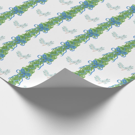 水の色の陳腐なブルーボーガーランドクリスマス ラッピングペーパー (角)