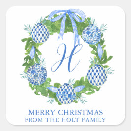 水の色の陳腐なリースクリスマス スクエアシール