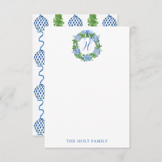 水の色の陳腐なリースモノグラムクリスマス サンキューカード (正面/裏面)