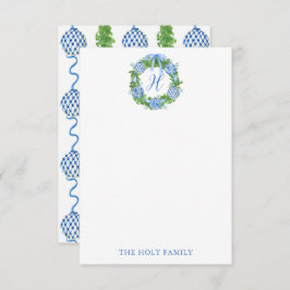 水の色の陳腐なリースモノグラムクリスマス サンキューカード