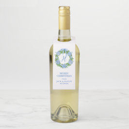 水の色の陳腐なリースモノグラムクリスマス ボトルネックタグ