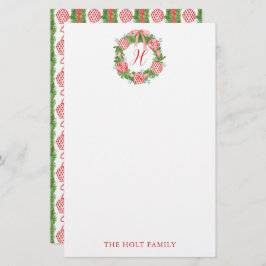 水の色の陳腐なリースモノグラムクリスマス 便箋