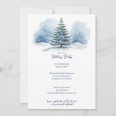 水の色の雪のカバーされたエバーグリーンホリデーパーティー シーズンカード (正面)