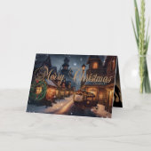 水の色の雪のクリスマスタウンホリデーフォト カード (正面)