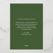 水の色の雪のピネコーンメリークリスマスフォト 箔シーズンカード (裏面)