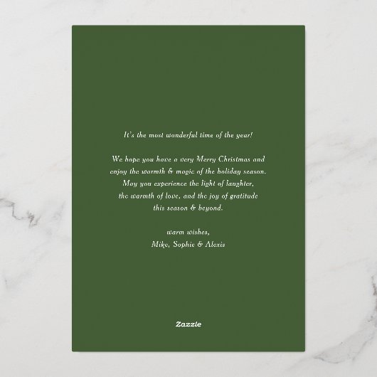 水の色の雪のピネコーンメリークリスマスフォト 箔シーズンカード (裏面)