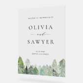 水の色の雪の常緑森林冬の結婚式 アクリルサイン (傾斜)