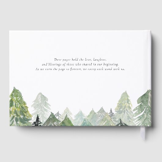 水の色の雪の常緑森林冬の結婚式 ゲストブック (裏面)