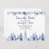 水の色の雪の結晶の冬の結婚式の日付を保存 ポストカード (正面/裏面)