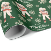 水の色の雪の結晶グリーンプードルドッグクリスマス ラッピングペーパー (ロールコーナー)