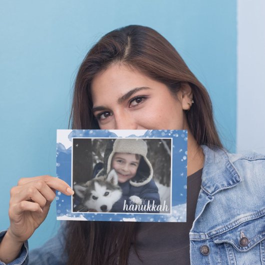 水の色の雪の結晶ハヌッカホリデーフォトカード シーズンカード