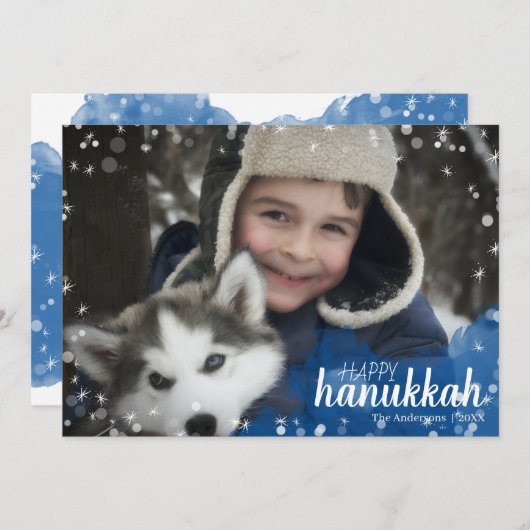 水の色の雪の結晶ハヌッカホリデーフォトカード シーズンカード (正面/裏面)