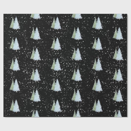 水の色の雪の結晶ミニマリストクリスマスツリー ラッピングペーパー (フラット)