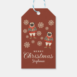 水の色の雪片テラコッタパグドッグクリスマス ギフトタグ