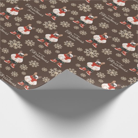 水の色の雪片ブラウンフレンキードクリスマスクリスマス ラッピングペーパー (角)