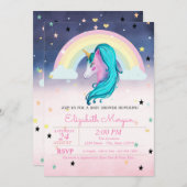 水の色の雲レインボースターベビーグラデーションシャワー 招待状 (正面/裏面)