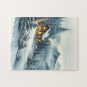 水の色の霧の山のキャビン冬の風景 ジグソーパズル (横)