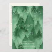 水の色の霧の森モダン素朴結婚の セーブザデート (正面/裏面)