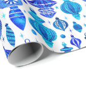 水の色の青いクリスマスバウブルオーナメント ラッピングペーパー (ロールコーナー)