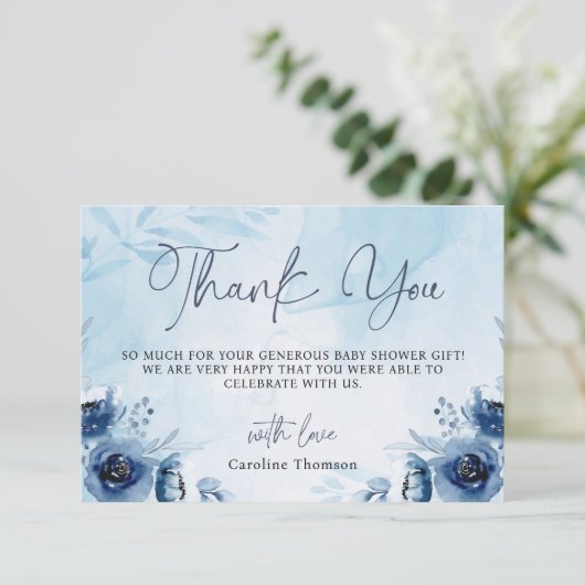 水の色の青その男の子ありがとう赤ちゃんシャワー サンキューカード (スタンド正面)