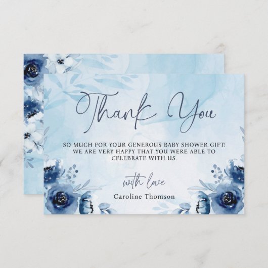 水の色の青その男の子ありがとう赤ちゃんシャワー サンキューカード (正面/裏面)