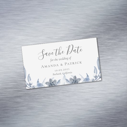 水の色の青エレガントな結婚式を保存する日付のマグン マグネット名刺 (インサイチュ)