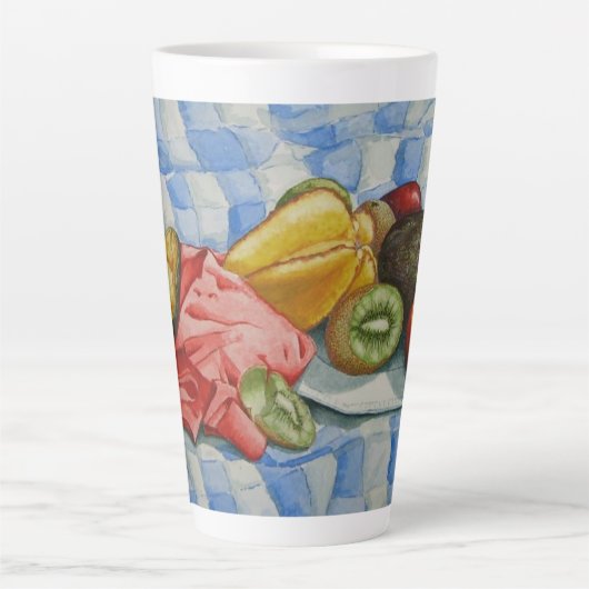 水の色の静止絵画生命のエキゾチックな果実 カフェラテマグ (正面)