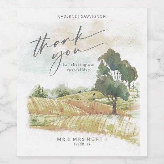 水の色の風景ありがとうセージ緑ID786 ワインラベル (シングルラベル)