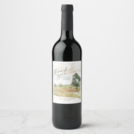 水の色の風景ありがとうセージ緑ID786 ワインラベル (正面)