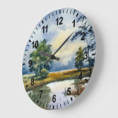 水の色の風景レイクウォールクロック ラージ壁時計 (傾斜)