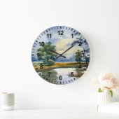 水の色の風景レイクウォールクロック ラージ壁時計 (ホーム)