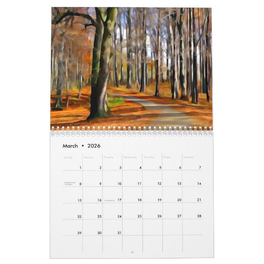 水の色の風景任意の年の海の山の湖 カレンダー (3月 2026)