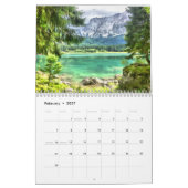 水の色の風景任意の年の海の山の湖 カレンダー (2月 2027)