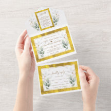 水の色の風通しの緑のゴールド結婚フォイル