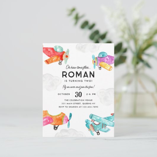 水の色の飛行機雲スカイキッド飛行機誕生日 ポストカード (スタンド正面)