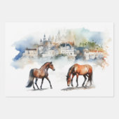 水の色の馬のポートレートとパステルバックグラウンド ラッピングペーパーシート (正面2)