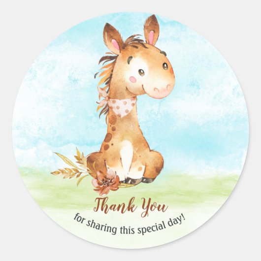 水の色の馬の赤ちゃんシャワー農場ありがとう ラウンドシール (正面)