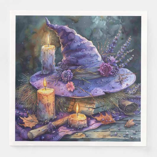 水の色の魔女の帽子とデコページの花模様 (正面)